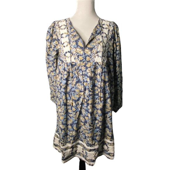 Lucky Brand Dresses & Skirts - Lucky Brand Long Sleeve Dress Aztec Floral Print Navy Gray Size XL